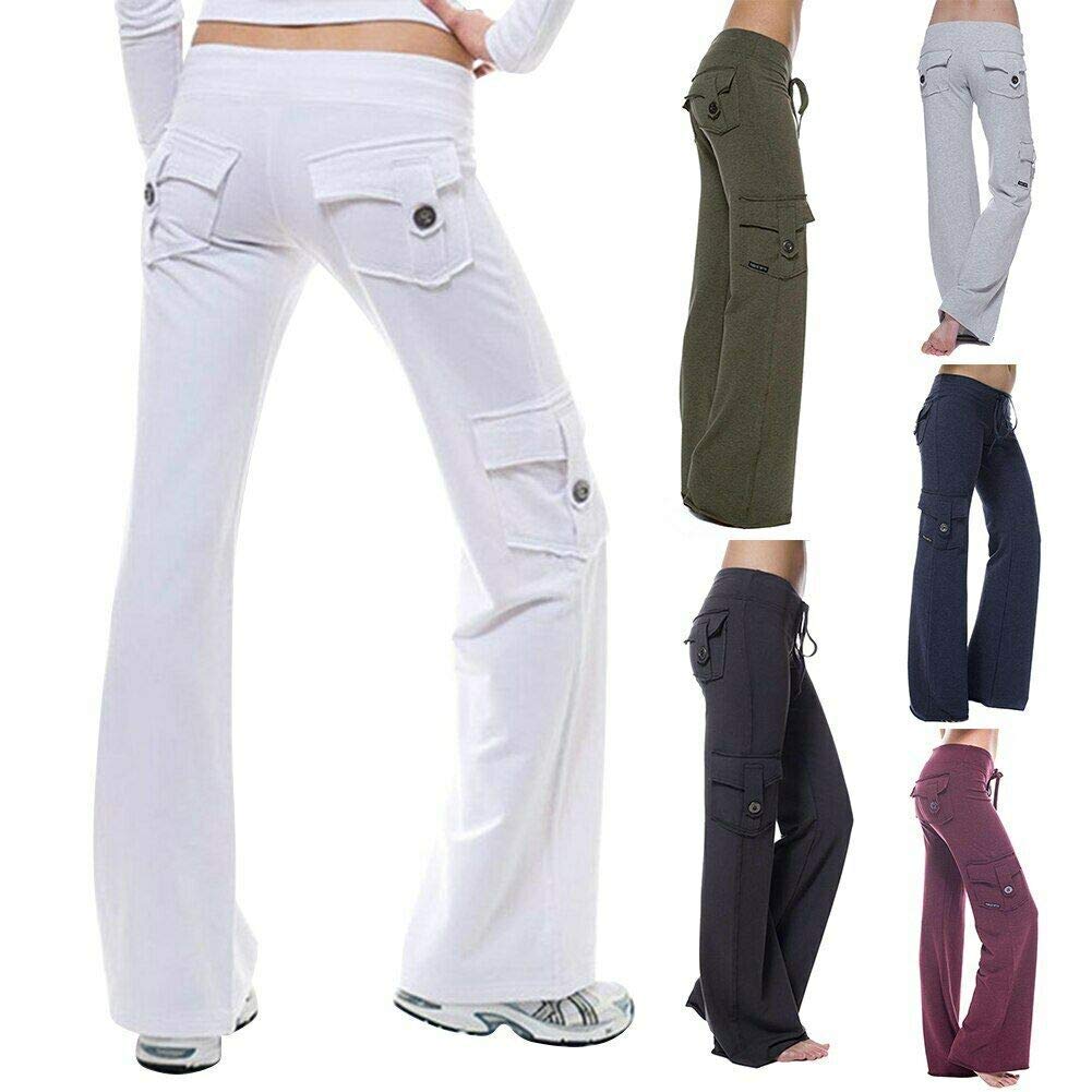 DaYee Pantalones de yoga elásticos de bambú suave (blanco, XL)