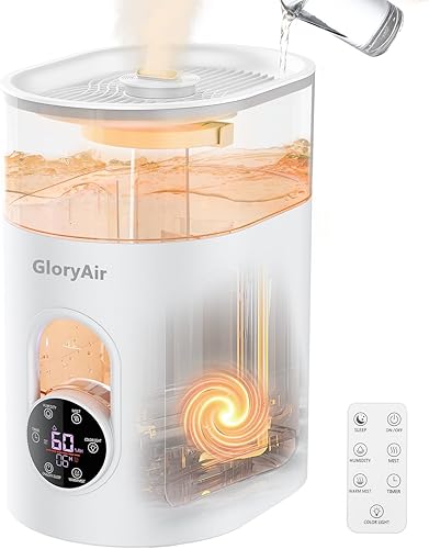 Humidifiers for Bedroom Large Room Home - GloryAir 6L Quiet Top Fill Cool & Warm Mist Humidifier with Smart Humidity Control, Remote Control,