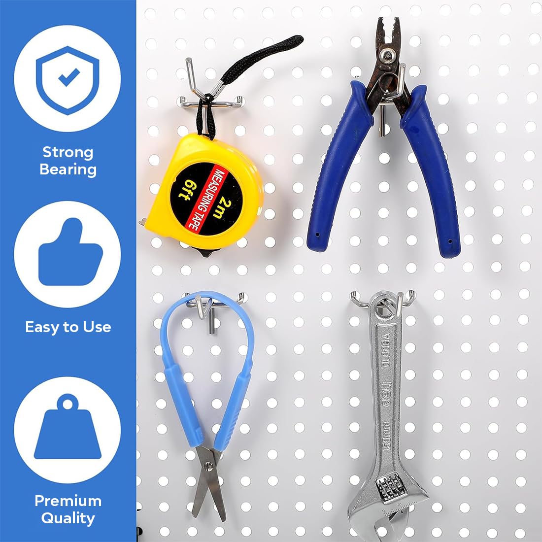 20 X Officina Pannello forato, Pannello forato portautensili, Ganci per pannello forato portautensili, Ganci da parete per attrezzi per espositori di vendita (15 cm, 10 cm)
