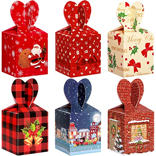 24 Pack Christmas Gift Boxes 3D Christmas Goody Treat Boxes Xmas Cardboard Cookie Packaging Box House Santa Snowman Gable Box for Xmas Party Favor and Gift Wrapping