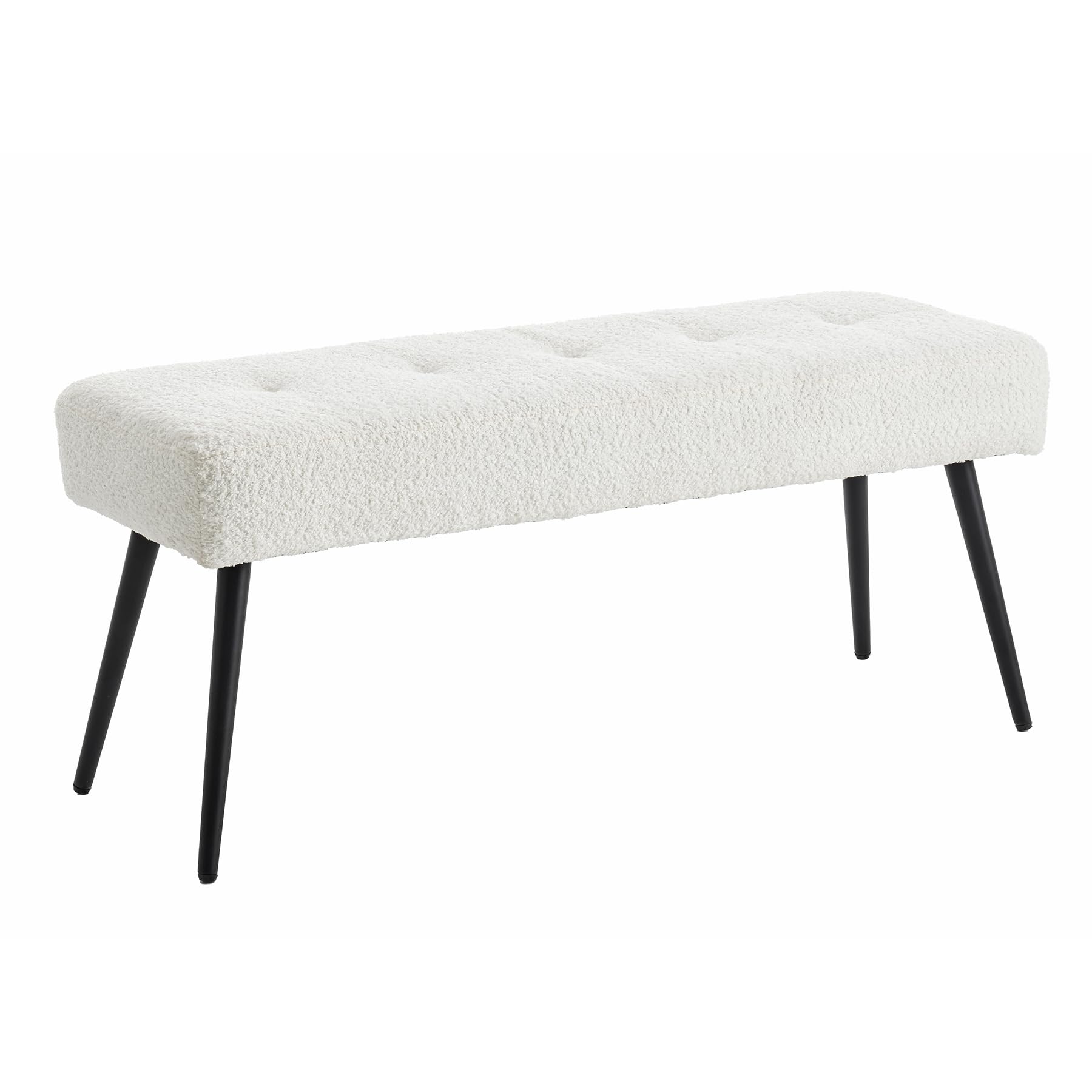 Riess Ambiente Design Sitzbank Boutique 100cm weiß Bouclé Schwarze Metallbeine Polsterbank Schminkbank Schuhbank Schlafzimmerbank Flurbank
