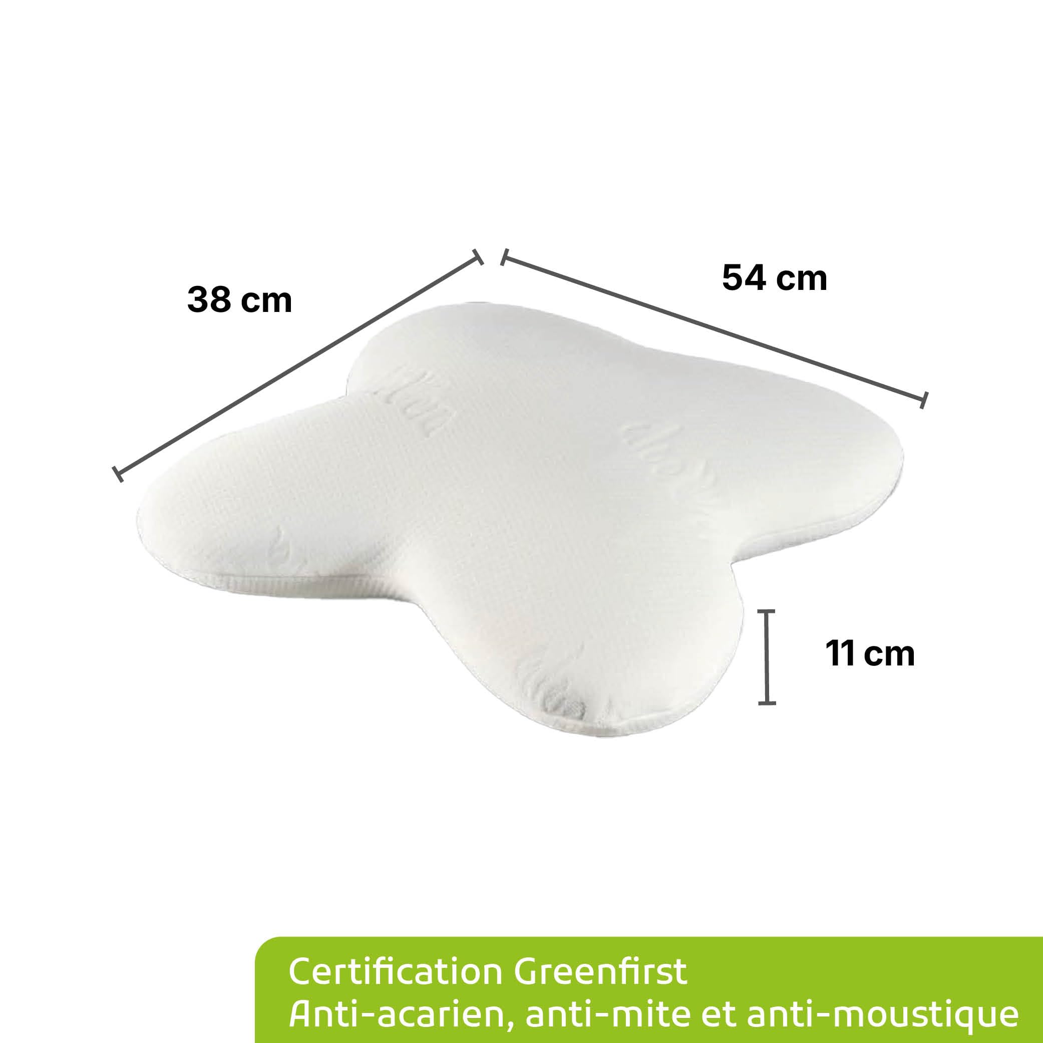 identités, Oreiller Vegelya Premium, Modèle Fly, Oreiller À Mémoire de Forme, Oreiller Naturel, Oreiller Anti-Acarien, Oreiller avec Mousse Aérée, Oreiller de Voyage, Housse Ultra-Confort Greenfirst