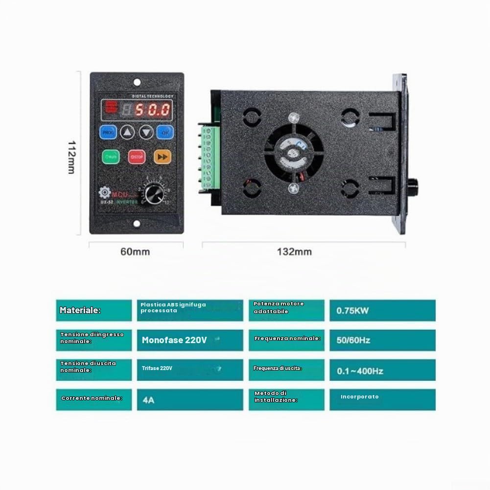 Inverter industriale VFD con controllo frequenza di slittamento, ingresso monofase e uscita trifase, adatto per motori da 450W 750W 1 1kW in sistemi di trasporto e hot pot rotativi (400)
