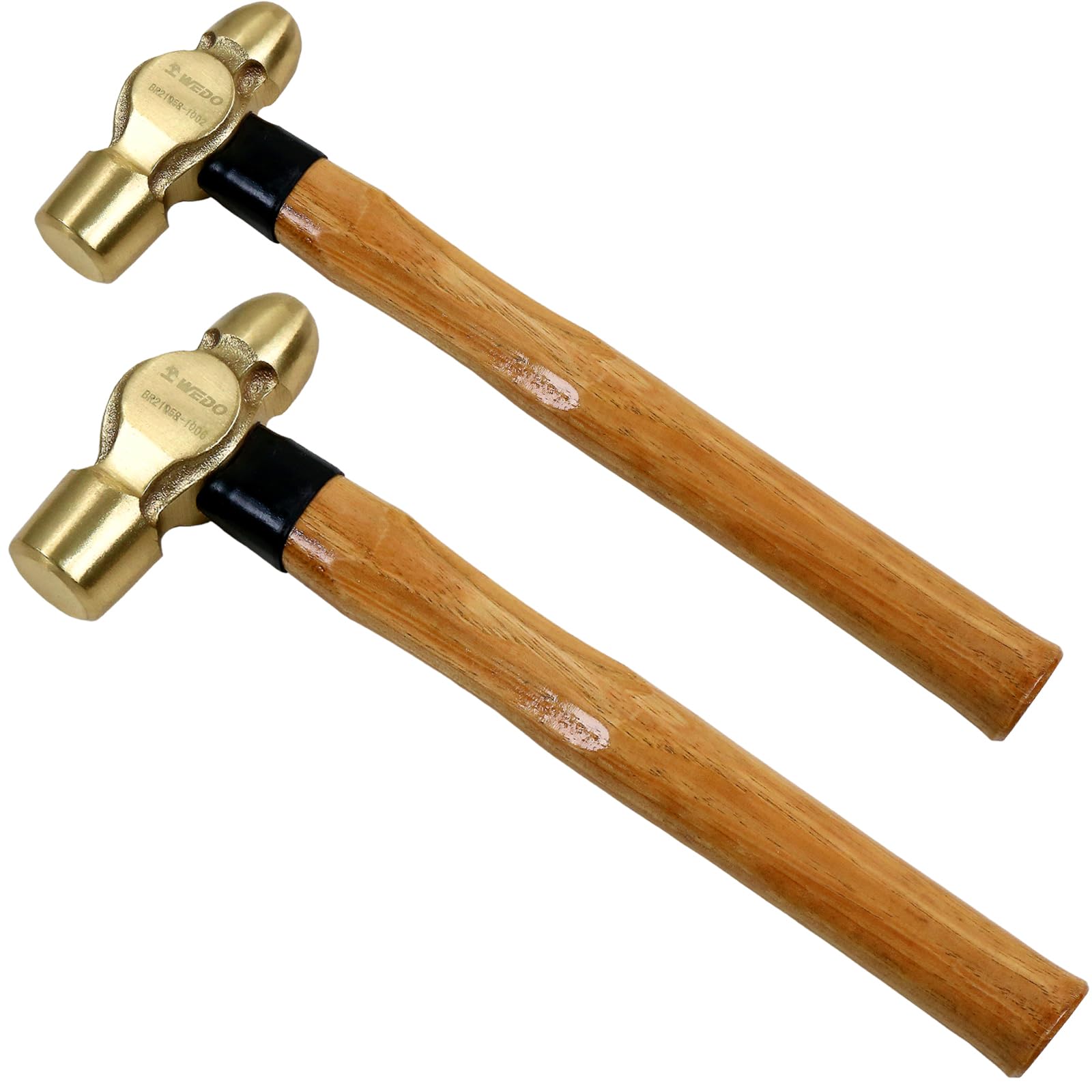 WEDO 2PCS Brass Ball Peen Hammer Set, 8 oz + 16 oz(1/2lb+1lb), Brass Ball Pein Hammer Set with Wooden Handle, Die-Forged, Corrosion Resistant, DIN Standard