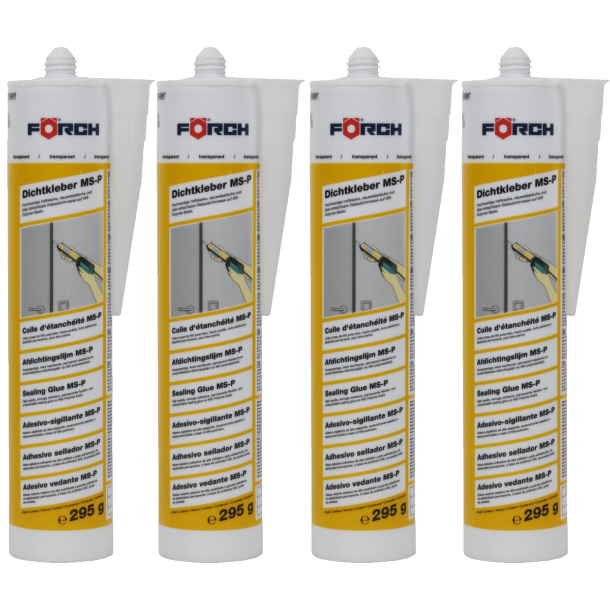 Förch MS-P Polymer Dichtkleber Transparent – 295 ml Kartusche, 4er-Pack | dauerelastisch, lösungsmittelfrei, ISEGA-zertifiziert
