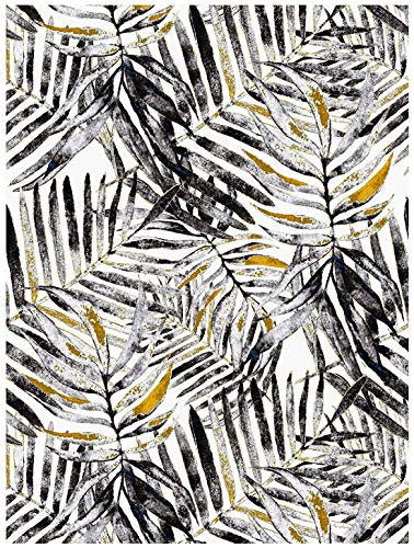 Blooming Wall PS024 Peel&Stick - Papel pintado para pared, diseño de hojas, color negro, gris, amarillo