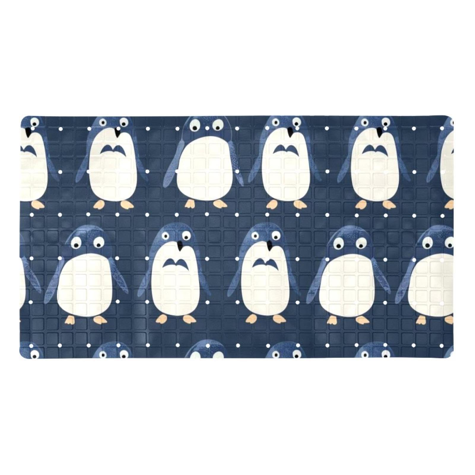 Alfombrilla de baño antideslizante de secado rápido con ventosas de PVC seguro Blue Cute Penguin
