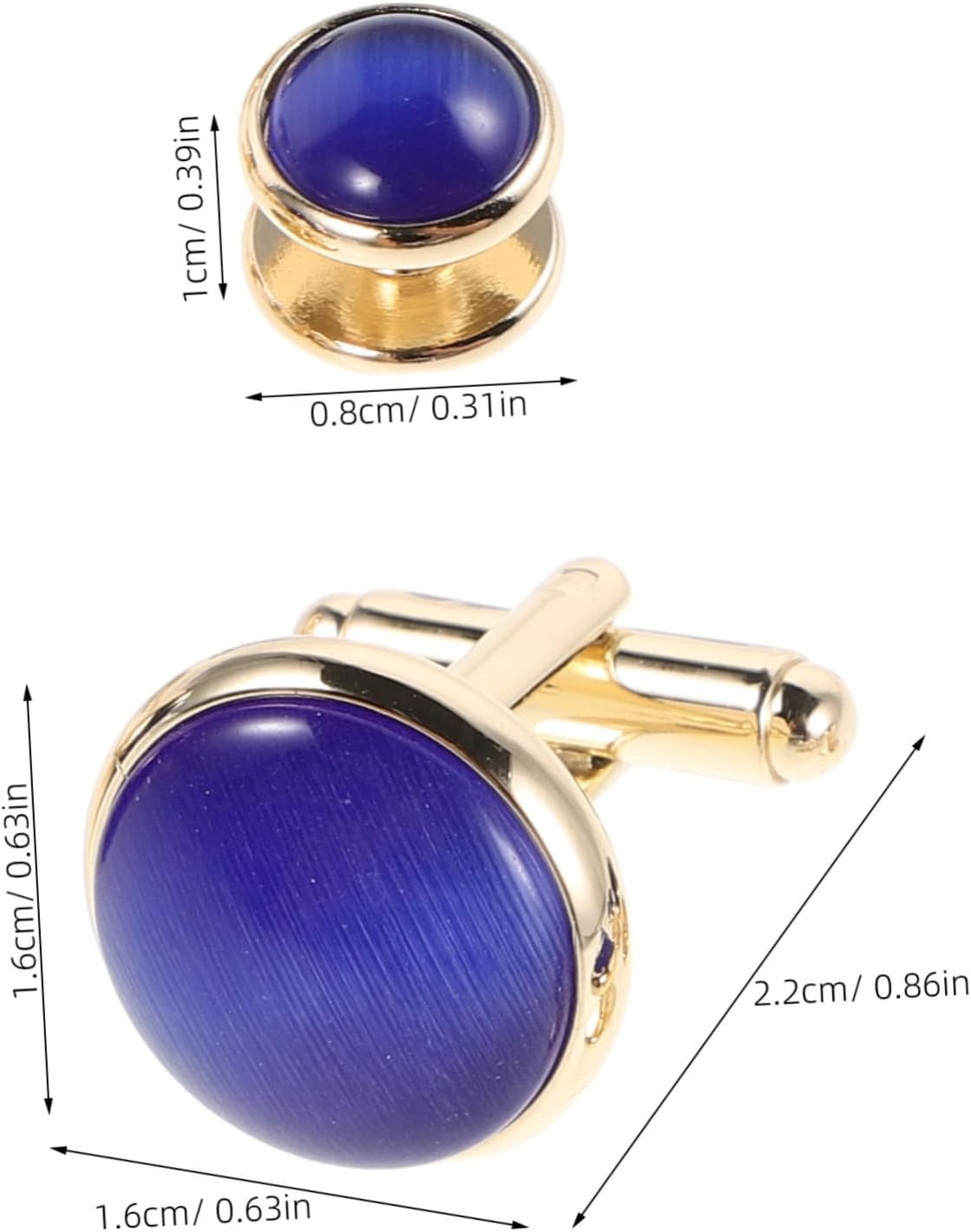 Blue Brass Cuff Links for Men Suit Shirt Buttons Set with Button Covers and Pouch, Secure Fit Versatile Accessory for Holiday Events and Formal Occasions