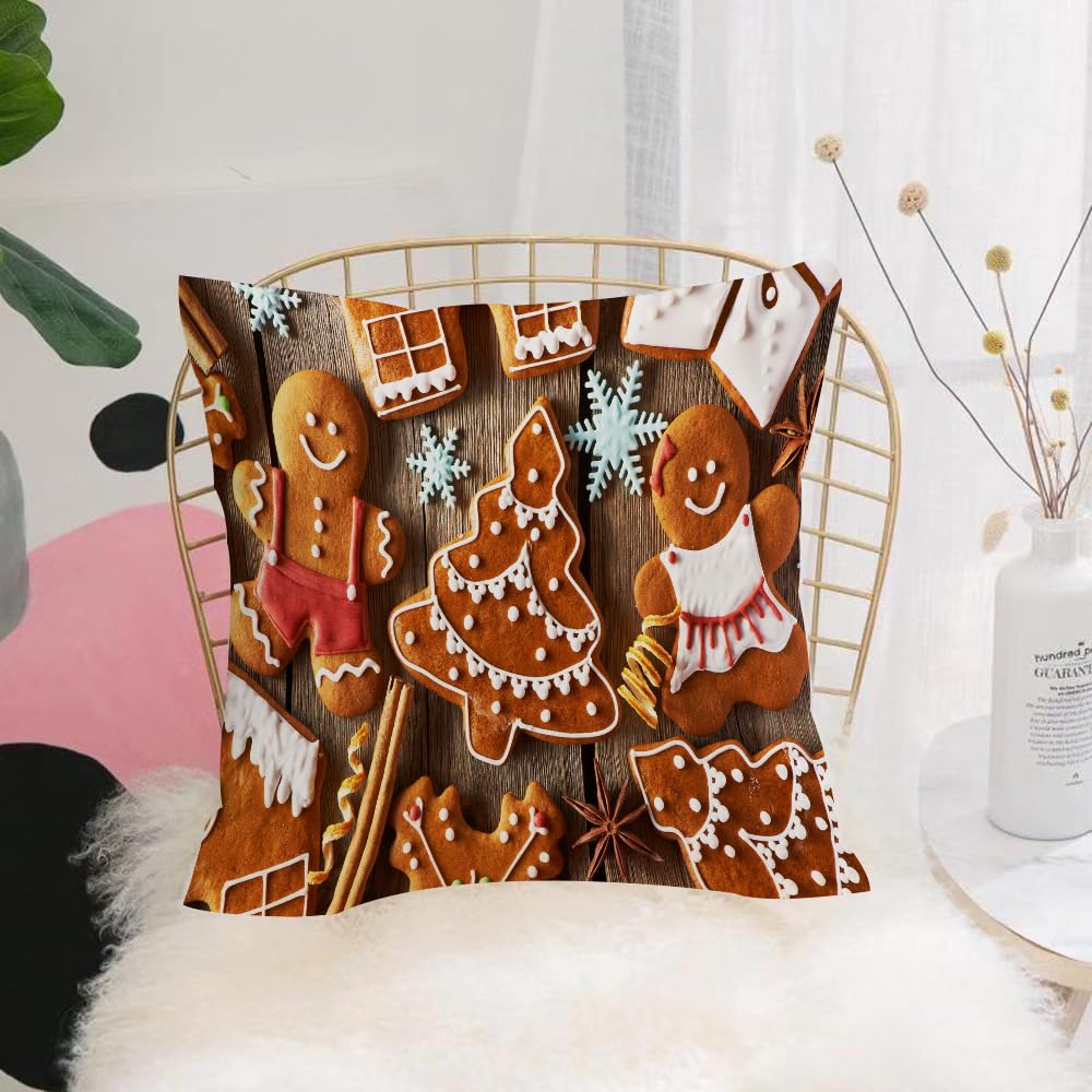 HYOSXW Cushion Cover,Throw Pillow Case Home Decorative for Living Room Bedroom Sofa Chair 16X16 Inch,Christmas homemade gingerbread cookies on wooden table,Pillowcase 40X40cm