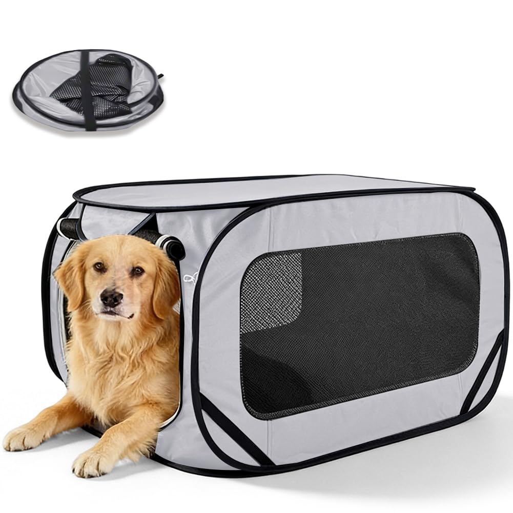 Box pieghevole per cani e gatti, trasportino per cani, pieghevole, 94 x 53 x 53 cm, trasportino per cani con doppie porte, in tessuto Oxford, per viaggi (grigio)