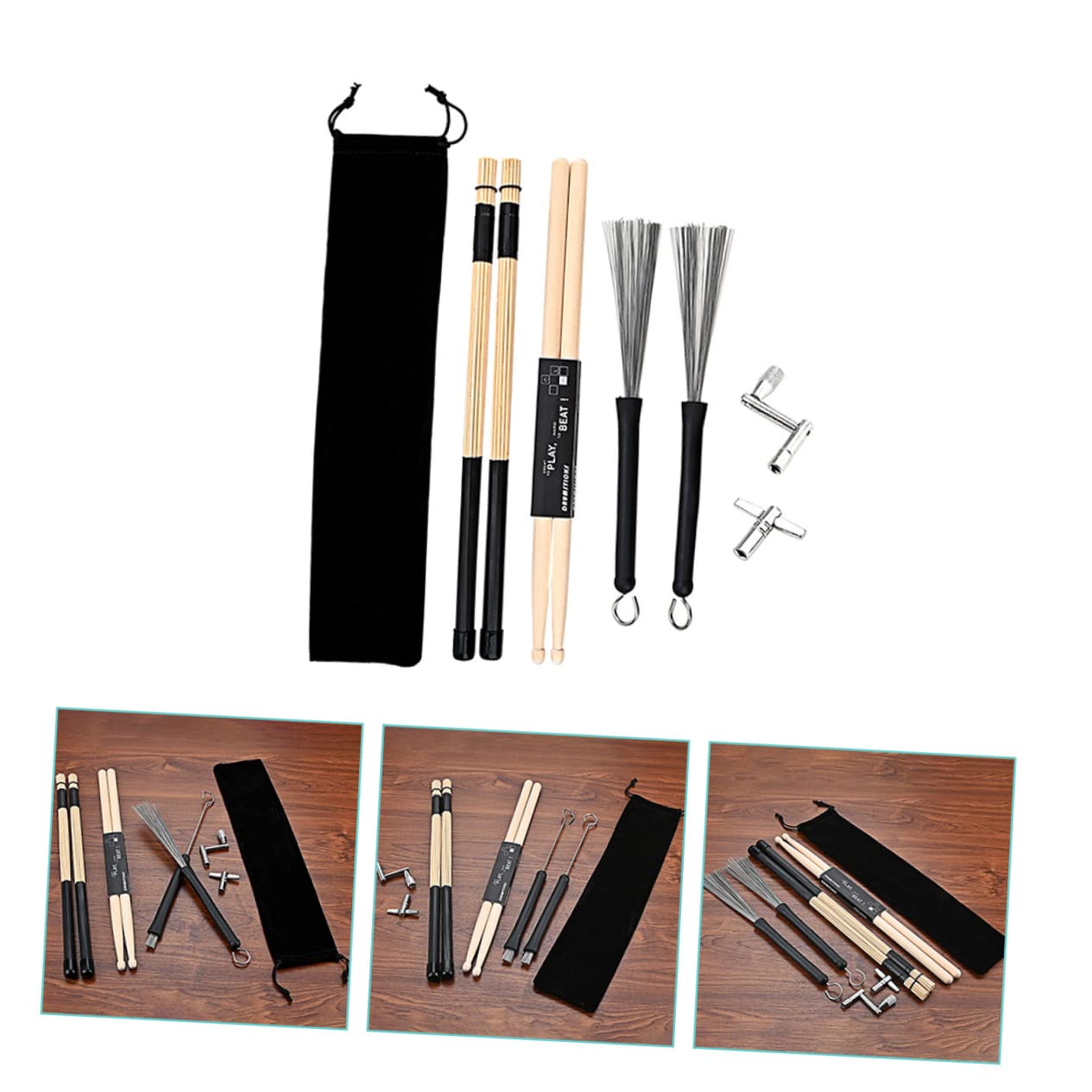 TOYANDONA 1set Bacchette e Chiave Accordatura Per Batteria Spazzole Professionali Per Jazz Strumento Per Musicisti e Principianti Design e Facile Usare