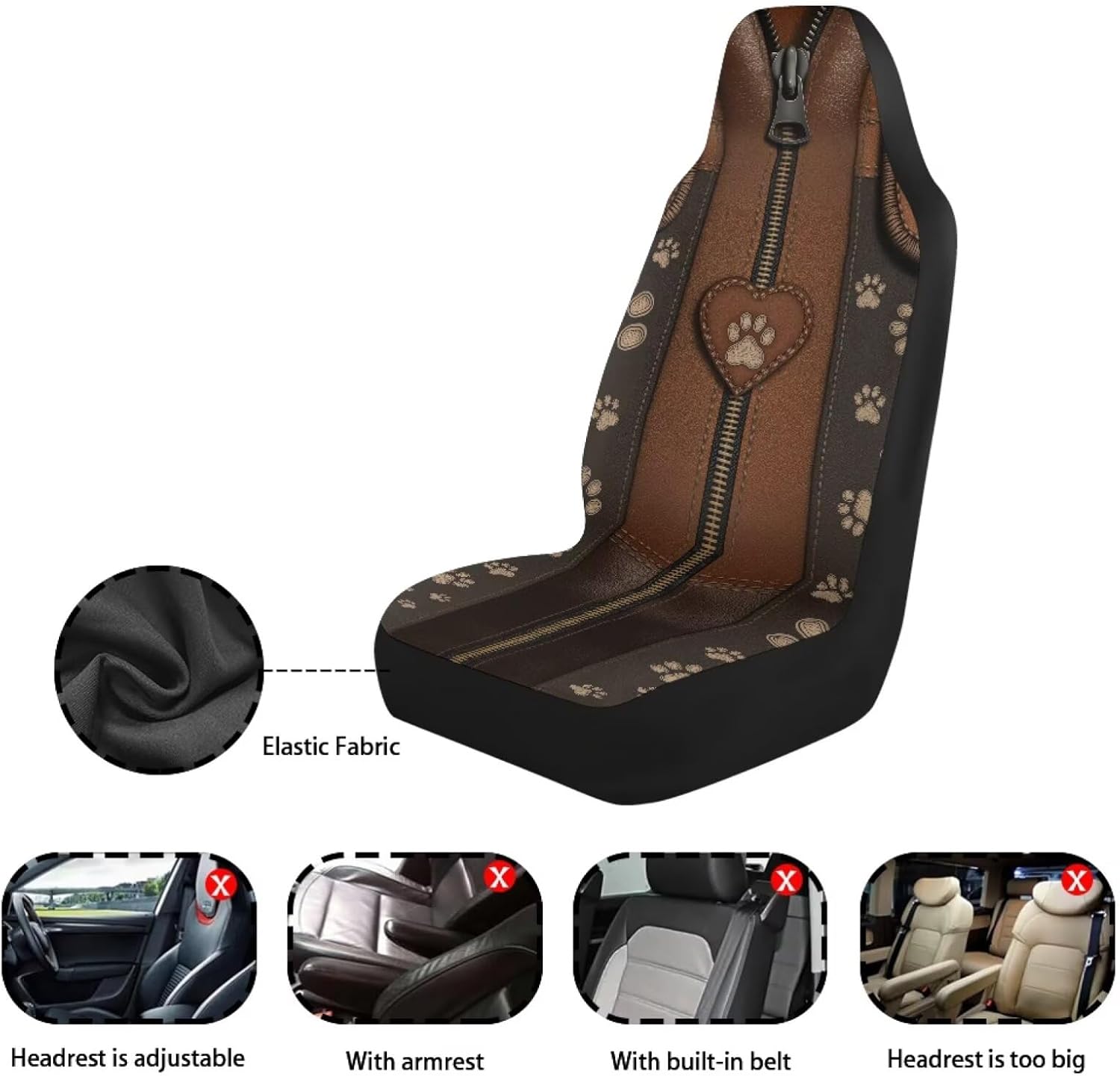 Dog Paw Print Car Front Seat Cover, Soft Breathable Car Cover for Front Seat, Non-Slip Auto Front Seat Cushion Protector, Universal Fits Auto Accessories for Most Auto Sedan SUV Truck