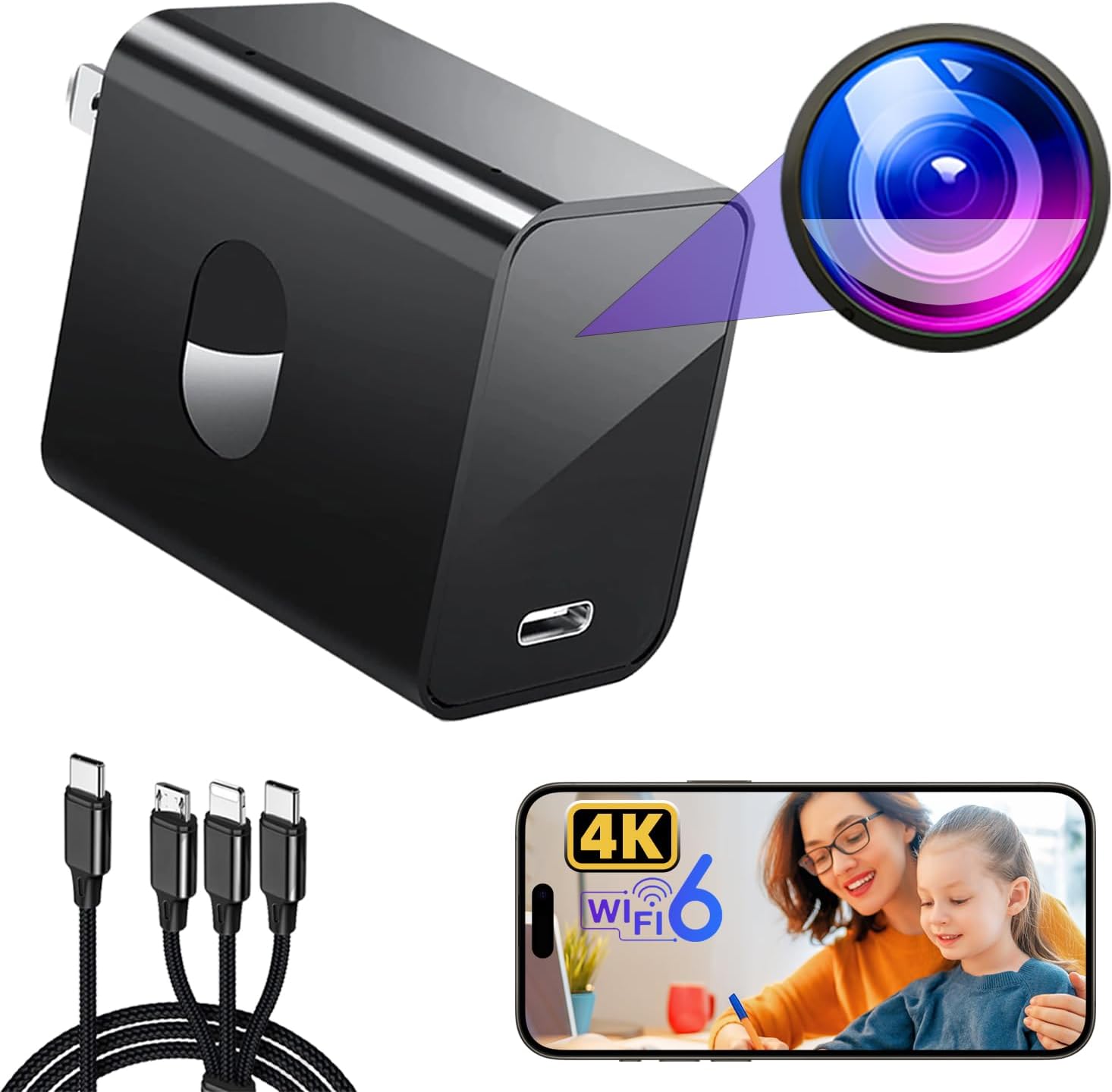 4K Hidden Camera-2.4G/5G WiFi Nanny Cam Charger