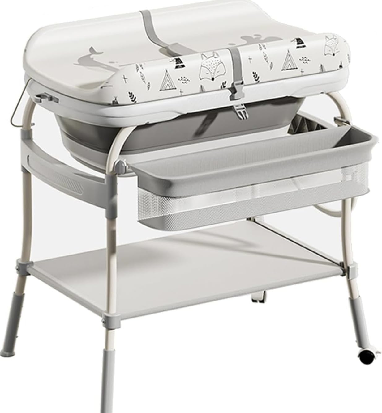 Richtots Premium 2 in 1 Baby Bathtub with Changing Table, Waterproof Diaper Changing Station Portable Changing Table Adjustable Height Nursery Organizer with Storage Racks for Newborn Infant Toddler-image-5