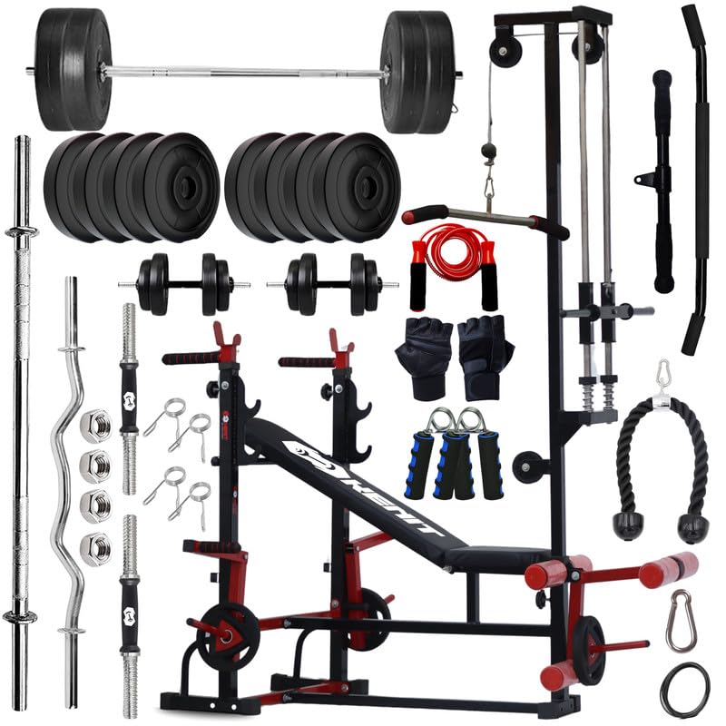 100KG PVC Plates Combo with 20-in-1 Adjustable Bench, LAT Pulldown, Curl Rod, Straight Bar, Dumbbells, Skipping Rope, Gloves & Gripper – Home Gym Fitness Kit-image-31