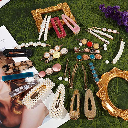 Pearls Hair Clips,28 Pcs Pearls Hair Barrettes Acrylic Resin Sweet Handmade bobby pins Hairpin Headwear Hair Accessories Headwear for Women and Girls