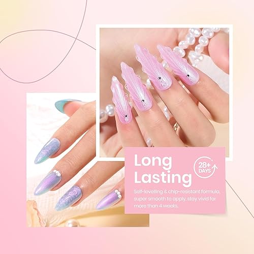 Miniatura 4 de Beetles - Esmalte de uñas de gel de perlas, 6 colores brillantes, blanco perla, rosa, morado, sirena, esmalte de gel para dibujar en gel UV LED,