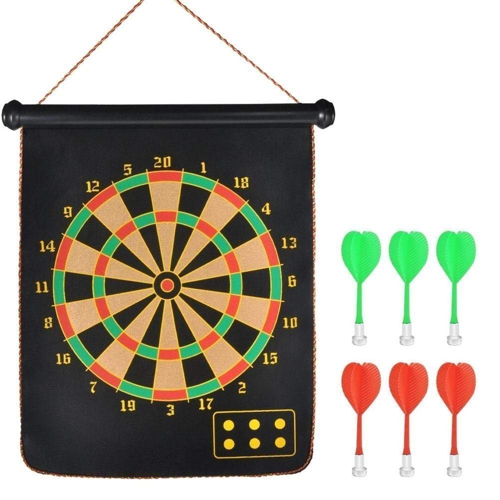 SKYFUN (LABEL) Foldable Large 15 Inch Double Sided Magnetic Dartboard Game for Kids Adults with 6 Non Pointed Darts-Black, White Color (B07RNZ68JQ) Amazon Price History, Amazon Price Tracker