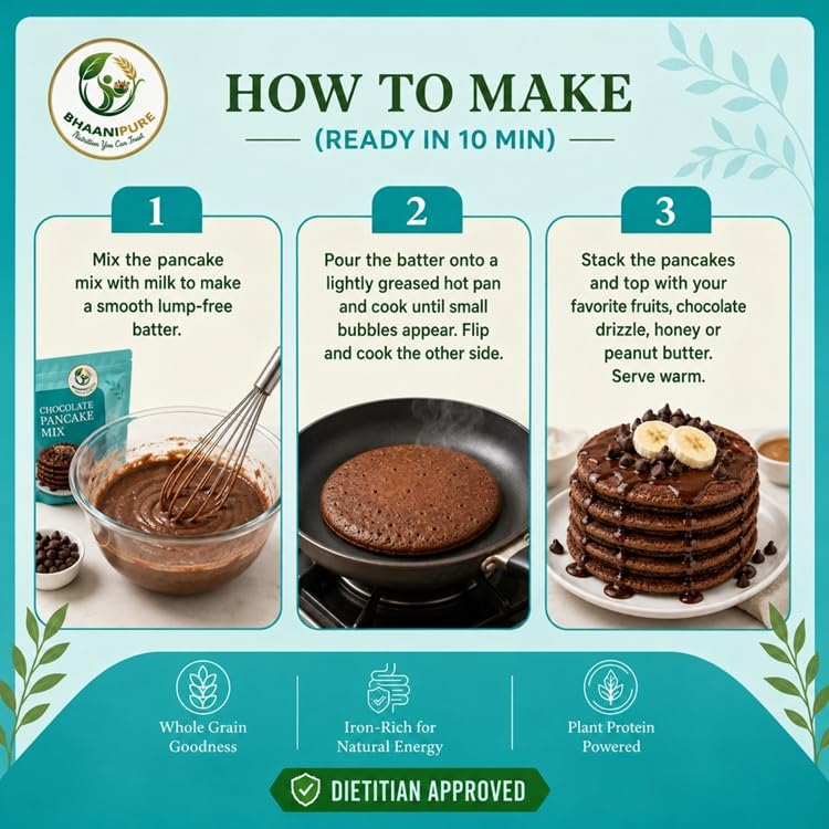 Image of Chocolate Millet Pancake Mix, 250g (Pack of 1) | Eggless, Gluten-Free, High Sprouted Protein | No Refined Sugar