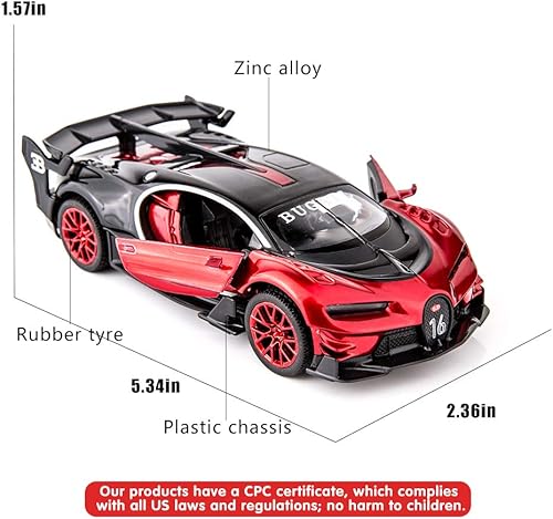 Miniatura 2 de BDTCTK Bugatti Vision GT Supercar 1/32 Aleación de zinc Die Casting Pull Back Modelo de coche de juguete Sonido y luz para regalo de niño niña (rojo)
