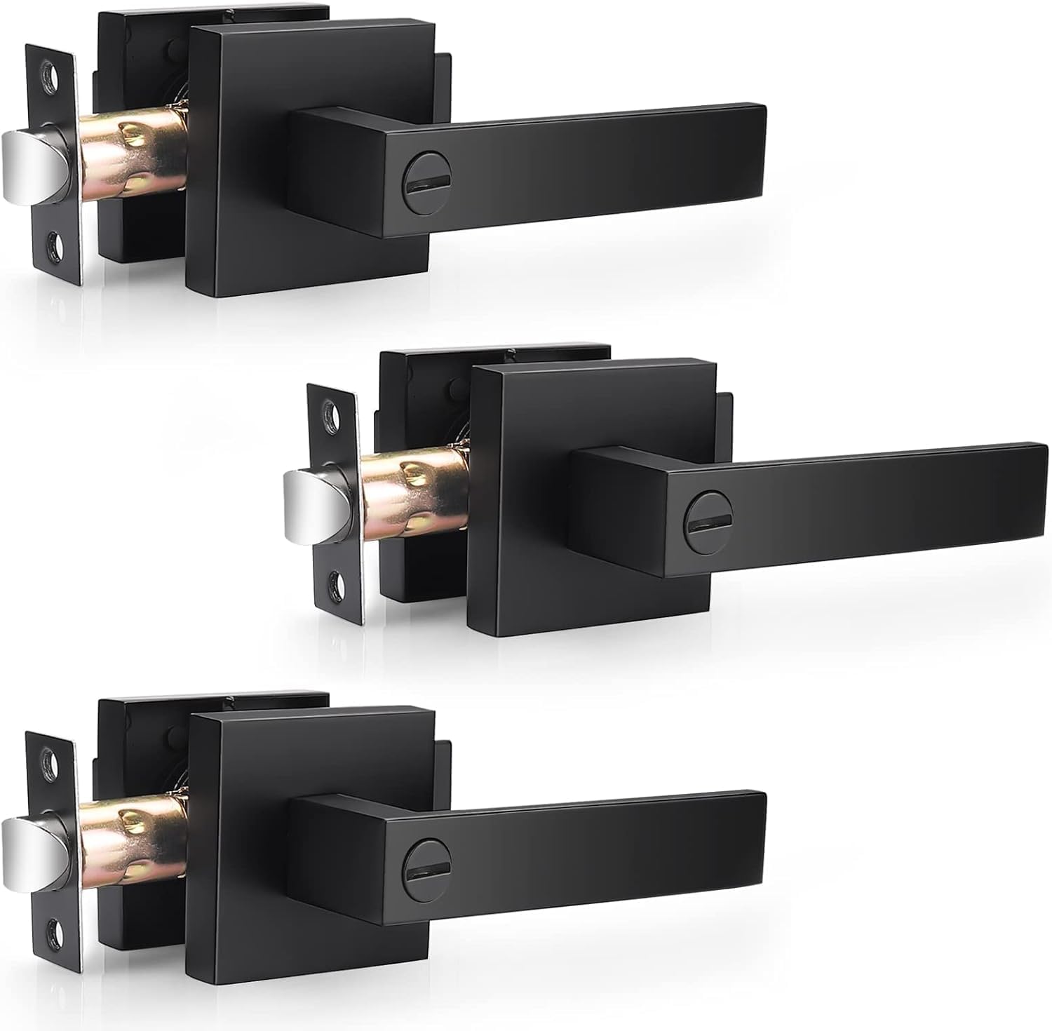 Probrico Matte Black Square Heady Duty Interior Privacy Door Levers(3Pack) and Passage Door Levers Square Hall Closet Non-Locking Lever(3Pack)
