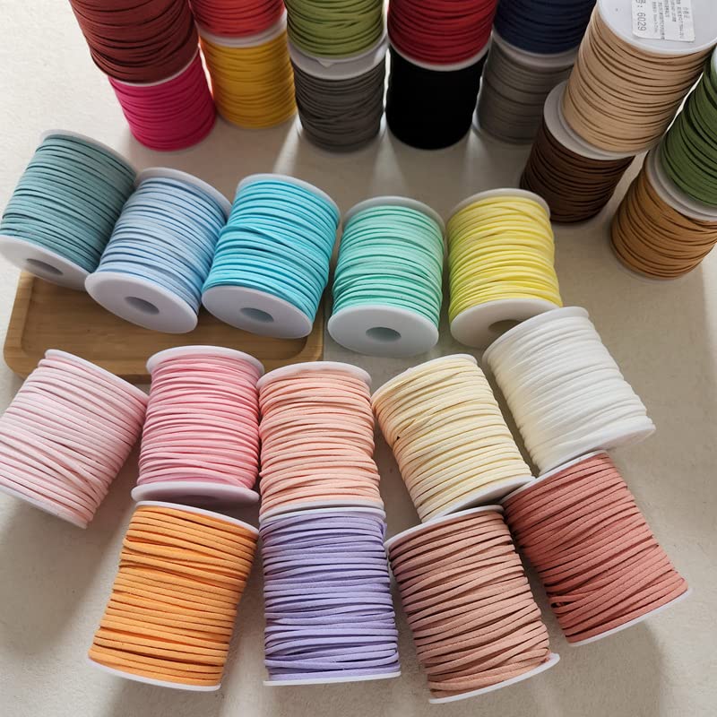 Perlenfaden-Bastelschnur, Baumwoll-Makramee-Seilschnur, Perlenschnur, 50 Yard, 2,5 mm flache geflochtene Kordel aus Wildlederimitat, koreanisches Samtleder, handgefertigtes Fadenschnurseil for DIY-Sch