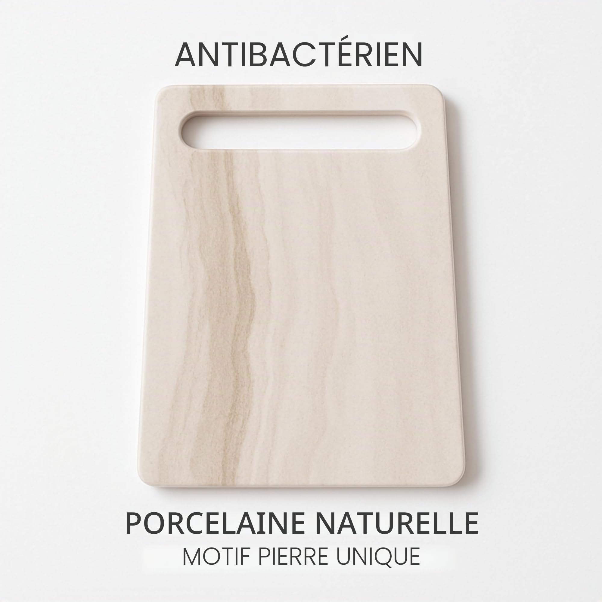 Planche à découper en porcelaine – Antibactérienne & incassable – N'absorbe pas les odeurs ni les couleurs – Hygiénique & Durable – Design naturel unique – Accessoire de cuisine lavable au