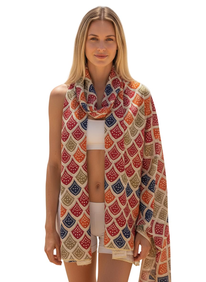 varni fabrics: a lady's first love Women's Multicolour Scallop Print Dupatta-picture-39
