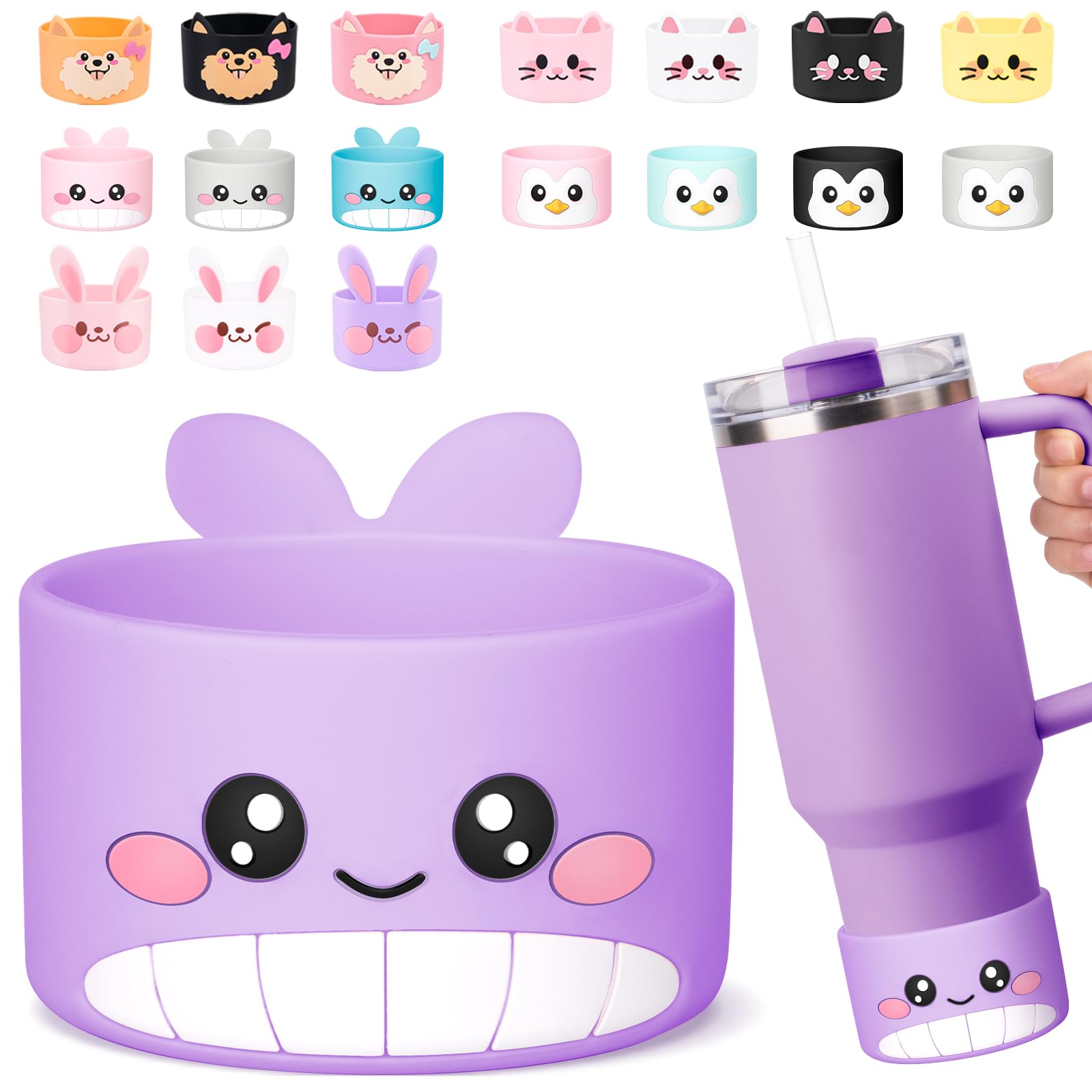 for Stanley Boot, Cute Cartoon Animal Silicone Boot for Stanley Cup 40 oz Quencher Adventure Tumbler, Water Bottle Boot for Stanley Iceflow 20 30 Oz,