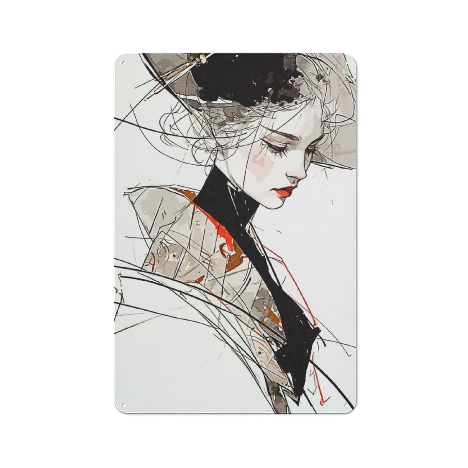 Junmoney Modern Geisha 30X20cm Industrial-Style Tin Sign With For Hallway Wall, A Metal Wall Feature For A Newly Arranged Hallway