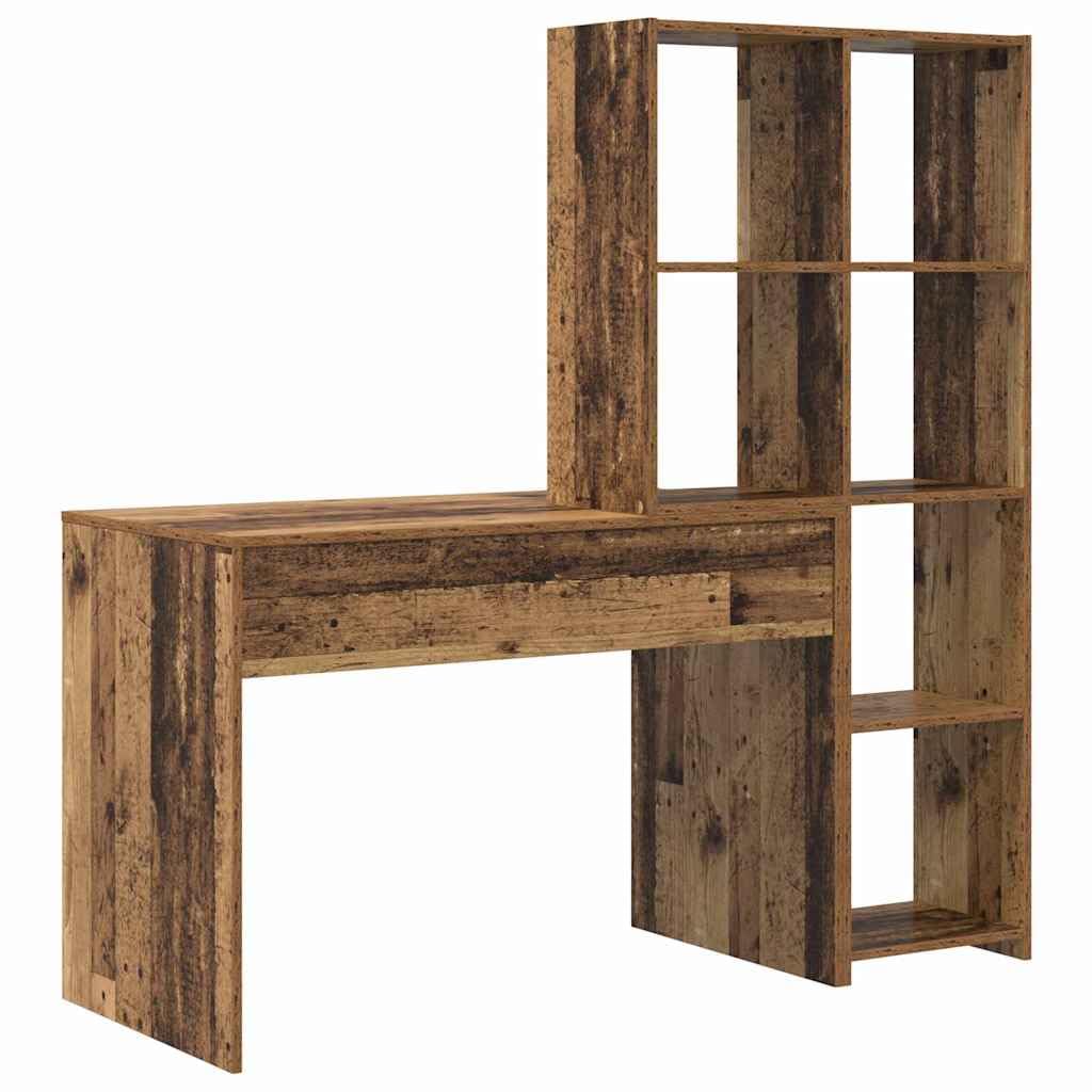 Schreibtisch aus Altholz Design Holzwerkstoff 138,5 x 55 x 143 cm mit 4 Regalen, für PC Laptop Büro Homeoffice Ordnung, Schreibfläche und Stauraum