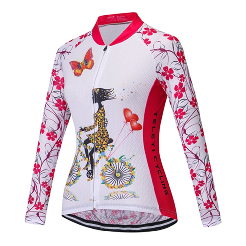 Outdoor Sports Women's Long Sleeve Cycling Jersey Full Zipper Polyester Autumn Tops Pink XXL