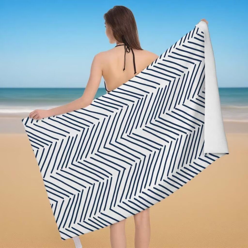 Toalla de Playa Grande 220x100cm/35x70cm, Juego de 2 Toalla Microfibra XXL de Antiarena, Toallas Playa Suave Ligera, Absorbente Secado Rápido, Beach Towel Viaje Yoga, Regalo Mujer Hombre (Raya) G-10