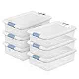 Sterilite 6-Pack Latching Box, Under Bed Storage Bins with Lids, Clear Plastic, 32 Quart - Heavy-Duty Organizing Containers for Closet, Bathroom, and Office