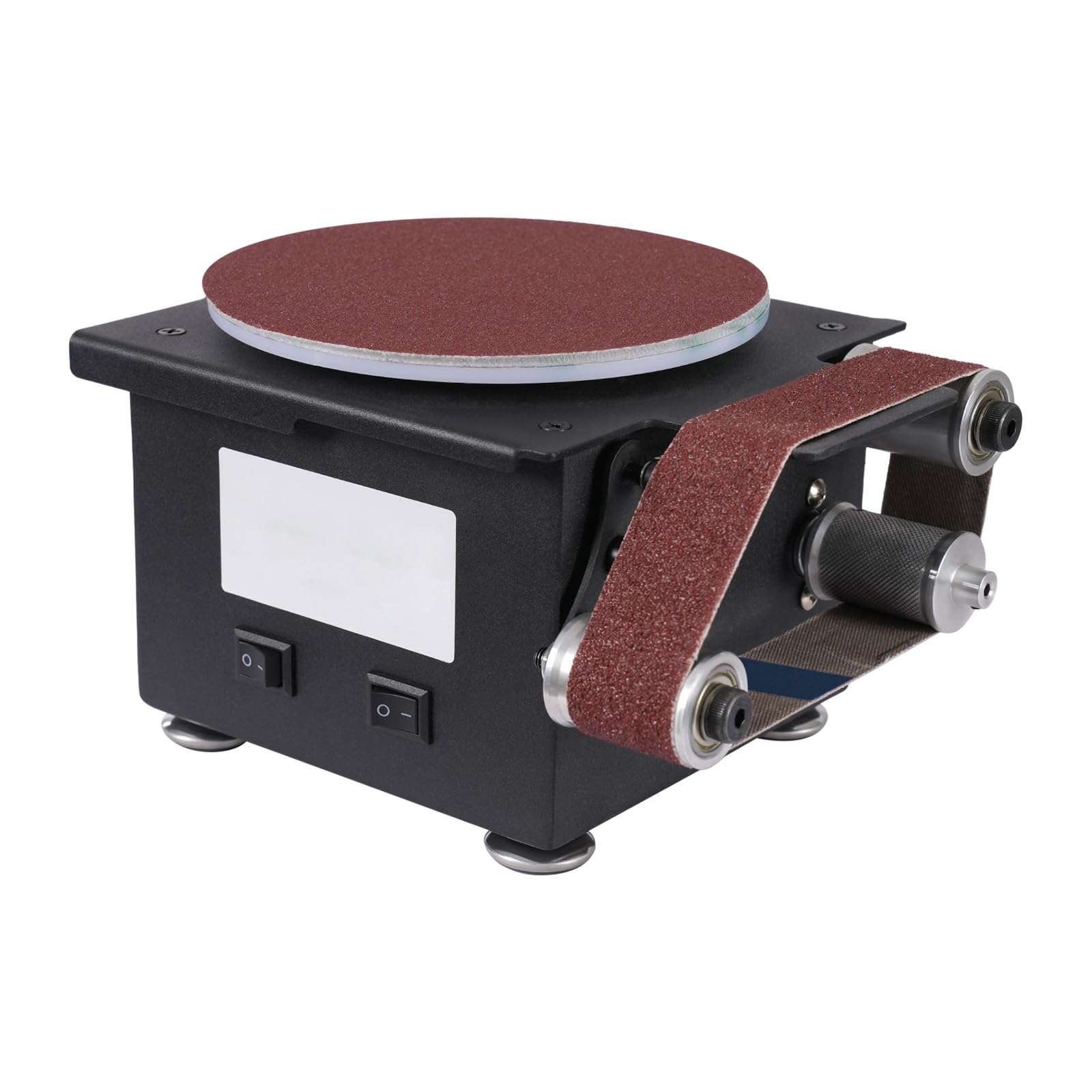 Stand Band und Tellerschleifer 100W Elektrischer Bandschleifer, 150mm Schleiftellers, Schneidkantenschärfer mit 10 Blatt Schleifpapier und 10 Schleifbändern, DIY Poliermaschine für Metall, Holz usw