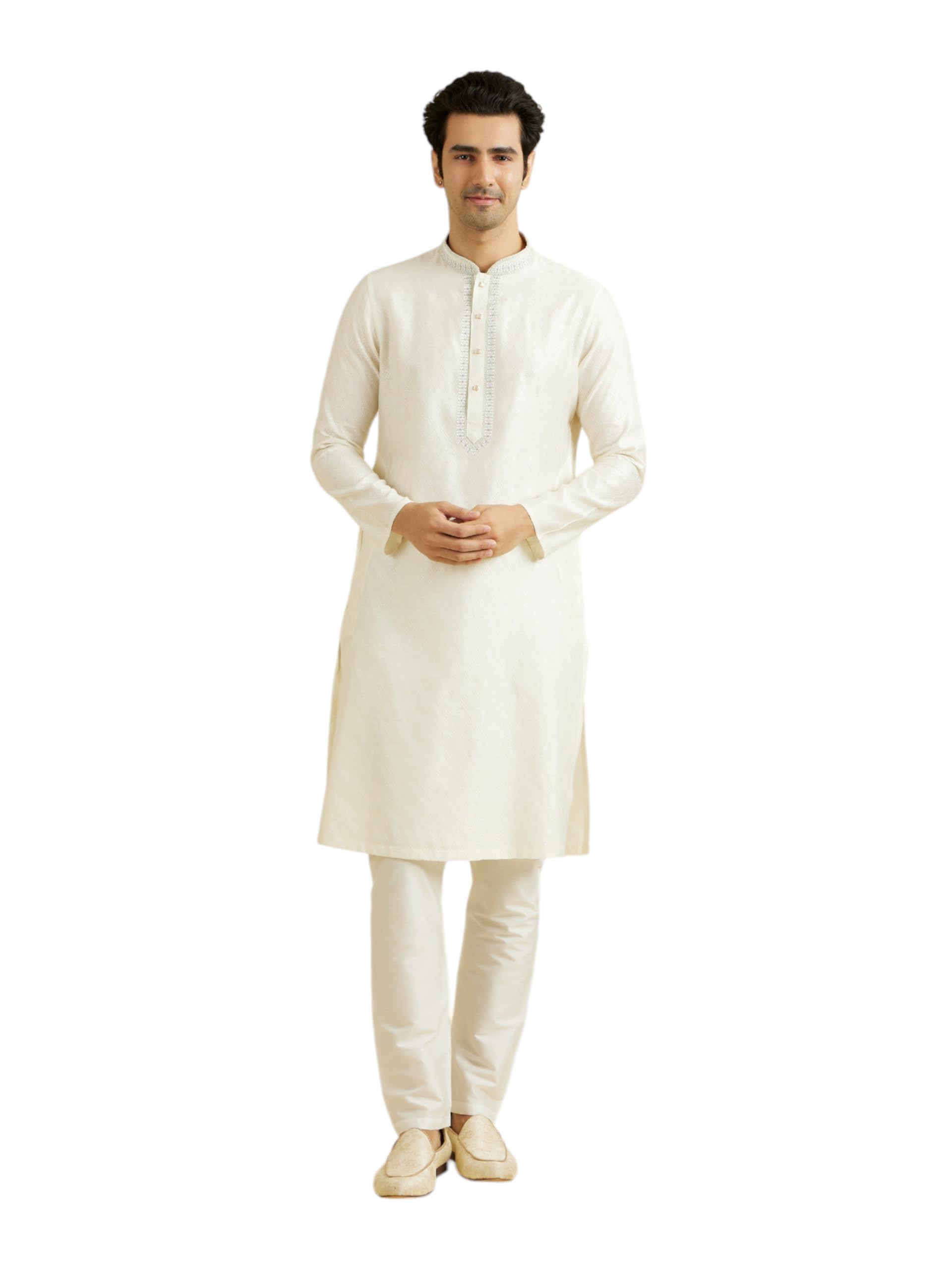 manyavar Men's Viscose Blend Self Design Kurta Pyjama Set (2pcs)-picture-35