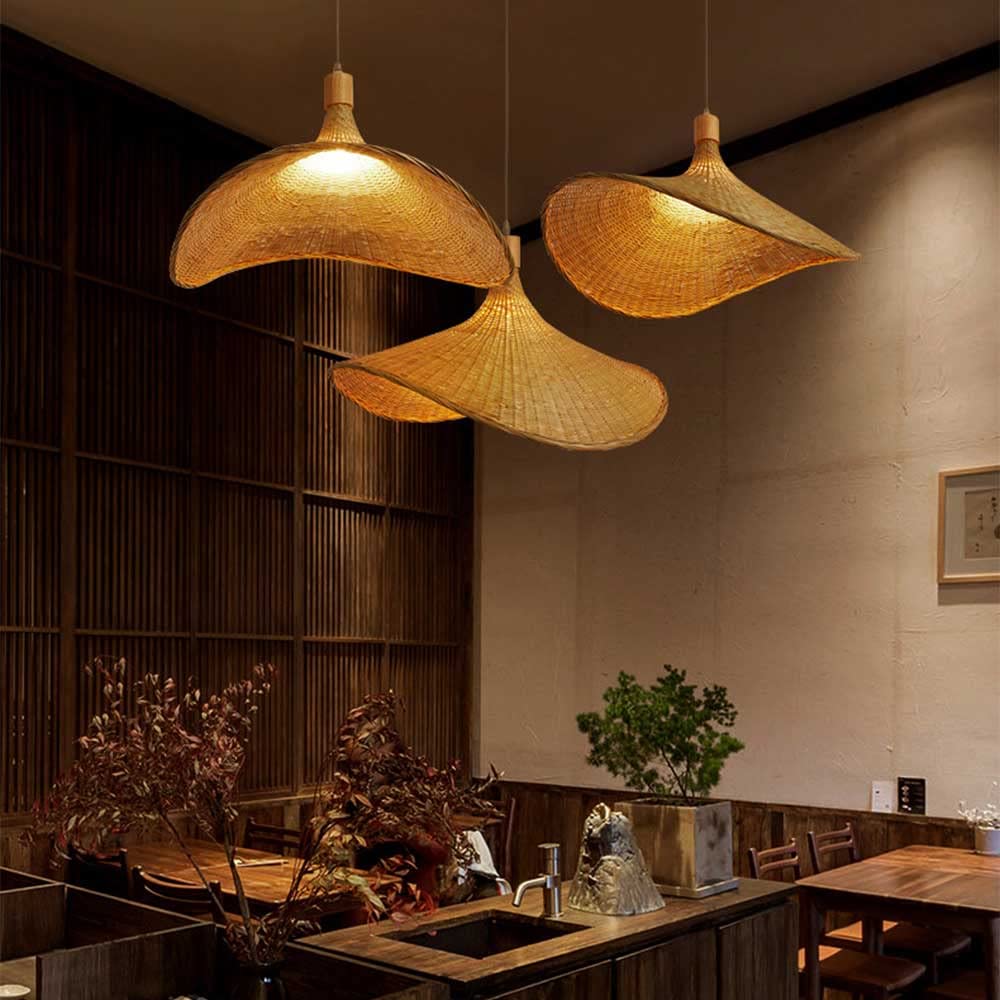 SHIKUN Bamboe Geweven Lantaarn Lampenkap Plafondlamp Vietnamese Stijl Hanglamp Decoratieve Kroonluchter Plafondlamp voor Restaurant, Gang, Woonkamer, Bar, Café, 25 x 26 cm