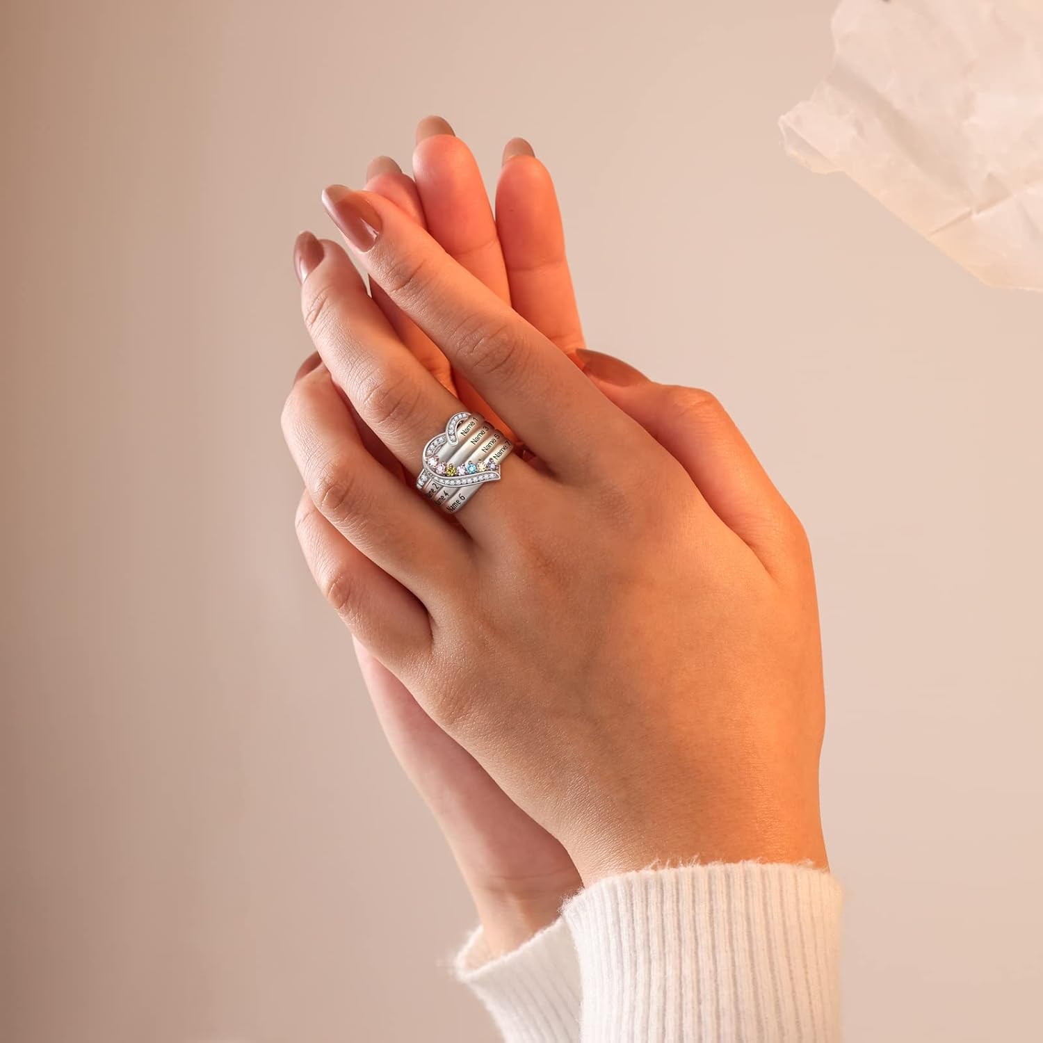 Personalized Mothers Rings Birthstones Rings for Women with 1-8 Names Sterling Silver Promise Ring for Her Gifts for Mom Wife Grandma Nana Birthday Anniversary Christmas