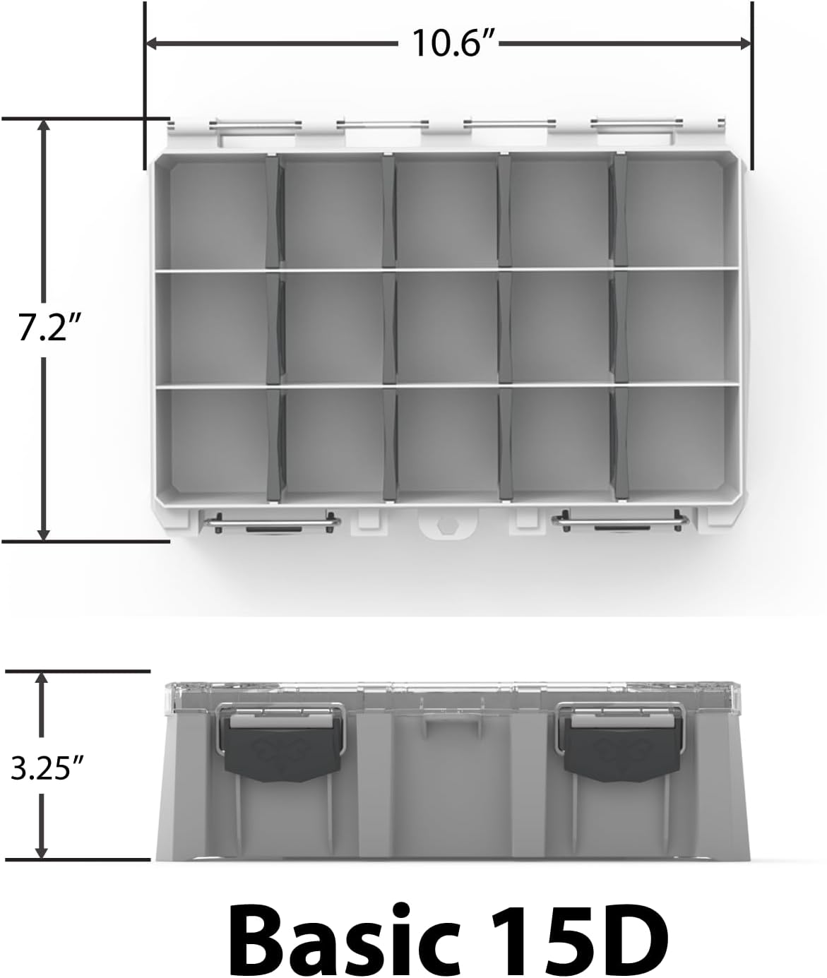 BUZBE Basic 15D (Deep) Utility Box, Waterproof Fishing Tackle Box, Deep Tackle Tray, 3600 Plastic Organizer with Dividers