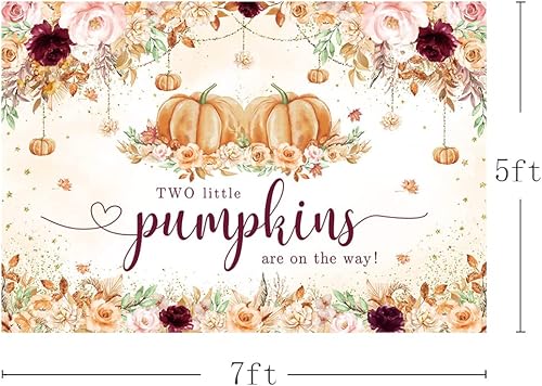 Miniatura 3 de MEHOFOND Telón de fondo de otoño de 7 x 5 pies para baby shower, dos pequeñas calabazas están en camino, rosa rubor, floral, bohemio, pampas,