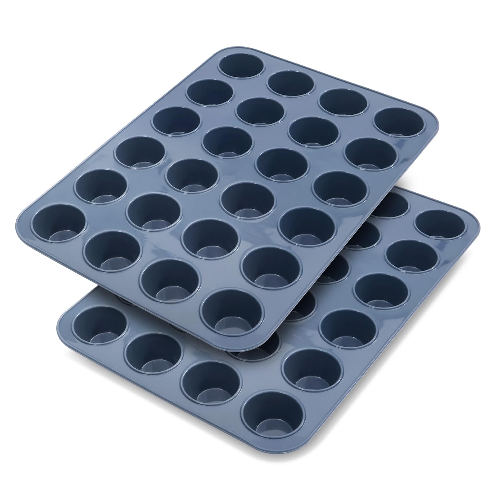 2 pack Mini Silicone Muffin Baking Pan & Cupcake Tray 24 Cups - Nonstick Cake Molds/Tin, Silicon Bakeware, BPA Free, Dishwasher & Microwave Safe (24 Cup Size, Grey)
