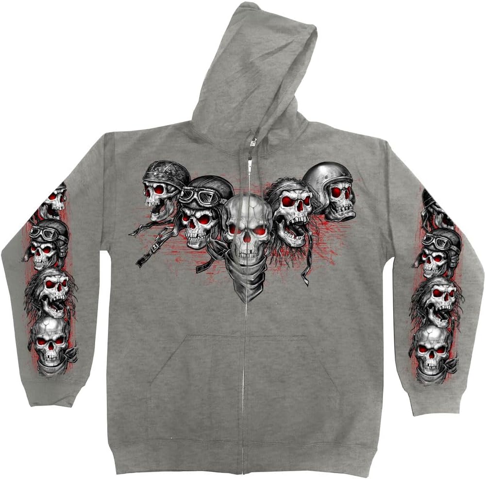 Hot Leathers Full Zip Sweatshirt with Red & White Skulls