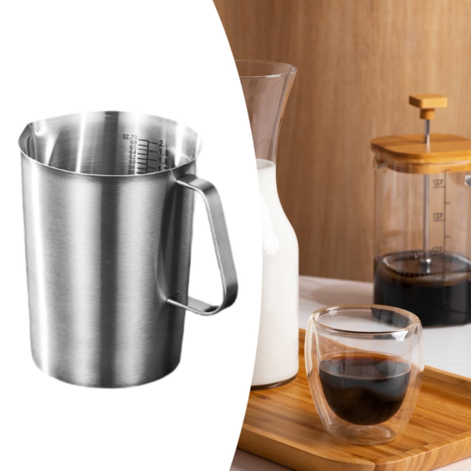 Messbecher Aus Edelstahl, Multifunktionaler Küchenkrug, Doppelwandig, Einfach zu Handhaben, Ideal für Cocktails Und Kaffeedekoration, 2000 Ml