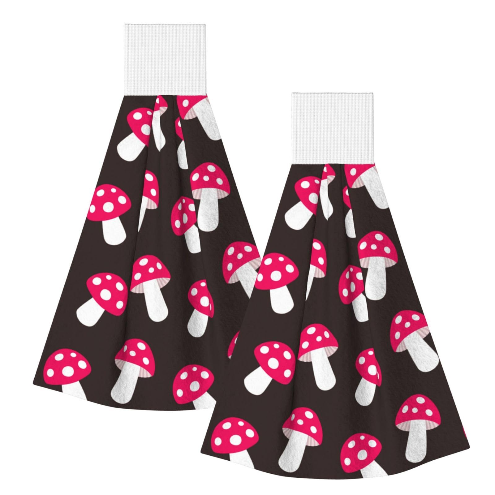 DOPKLNA Mushroom Fungus Pattern, 2 Pcs Hanging Coral Fiber Hand Towels for Bathroom, Absorbent Kitchen Towels