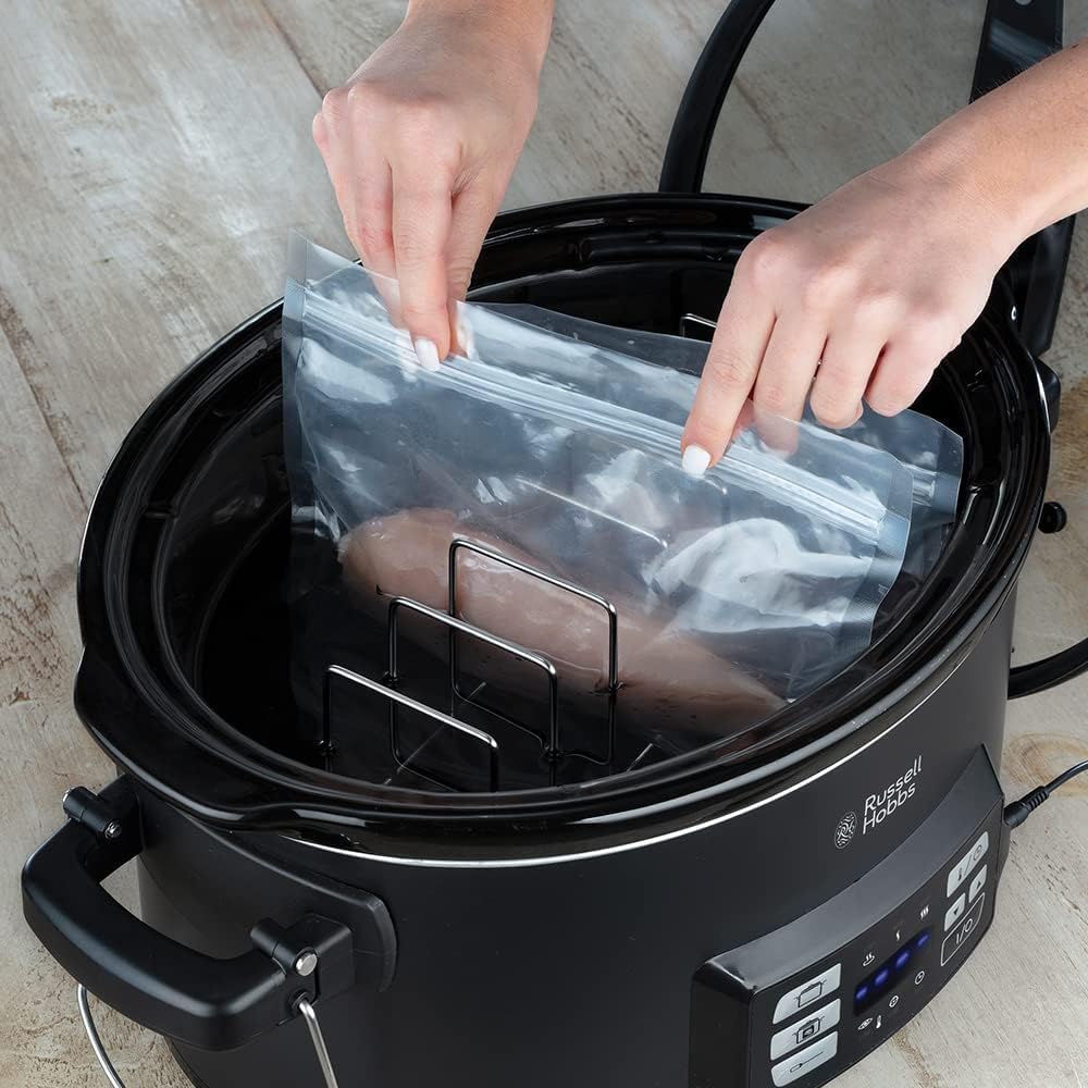 Russell Hobbs Multikocher 3-in-1 [Slow Cooker, Sous Vide, Bräter + Kerntemperatursensor] schwerer 6,5l Keramik-Gartopf für opt. Temperaturverteilung (digitales Display/Timer,Temperaturanzeige)25630-56