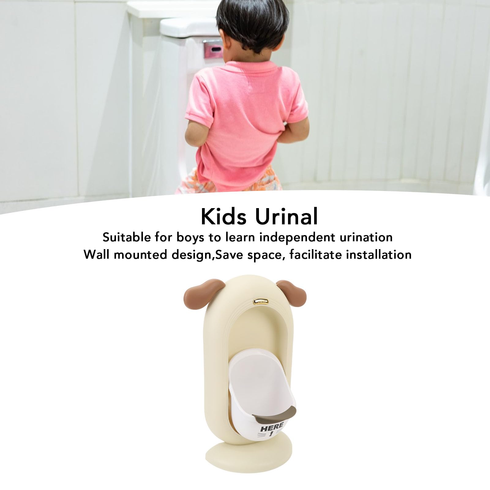 Potty Training Urinal, Cute Toddler Pee Trainer Wall Mounted Toddler Urinal, Boy Urinal with Funny Aiming Target for Kids Toddlers, Removable Urinal Basin (Cream Color)