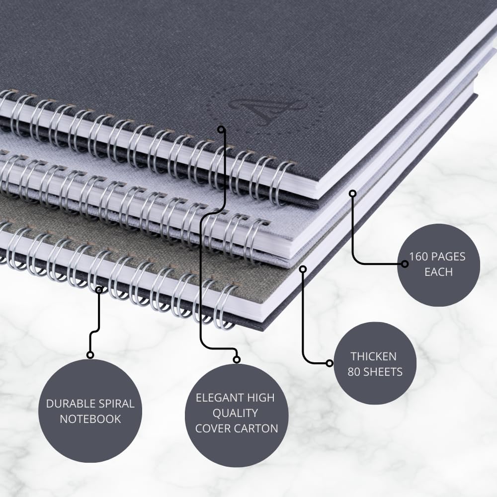 Victoria's Journals, A4 Notebook, Hardcover A4 Lined Notebook with 8mm Line Spacing, 80 gsm, 160 Pages, Pack of 3 - Image 4