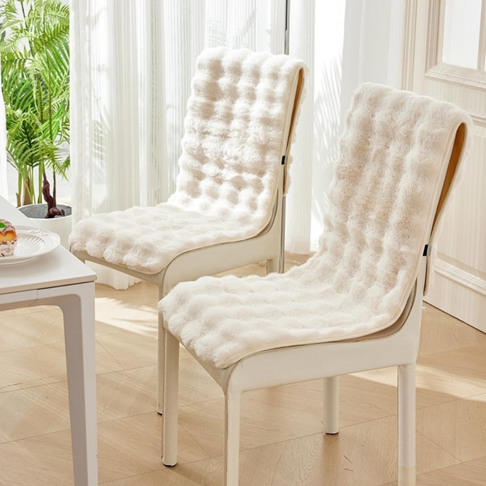 Faux Rabbit Fur Dining Chair Cushion Fuzzy Fluffy Kitchen Chair Pads Soft Plush Office Chair Slipcovers Non-Slip Furniture Protector For Living Room Bedroom Patio Chair(Beige,55 * 135cm)