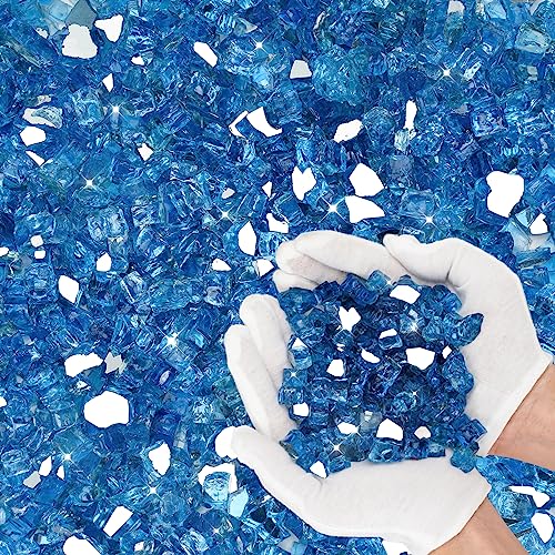 Image of Skyflame 10-Pound Fire Glass for Fireplace Fire Pit and Landscaping, Pacific Blue Reflective, 1 /2-Inch