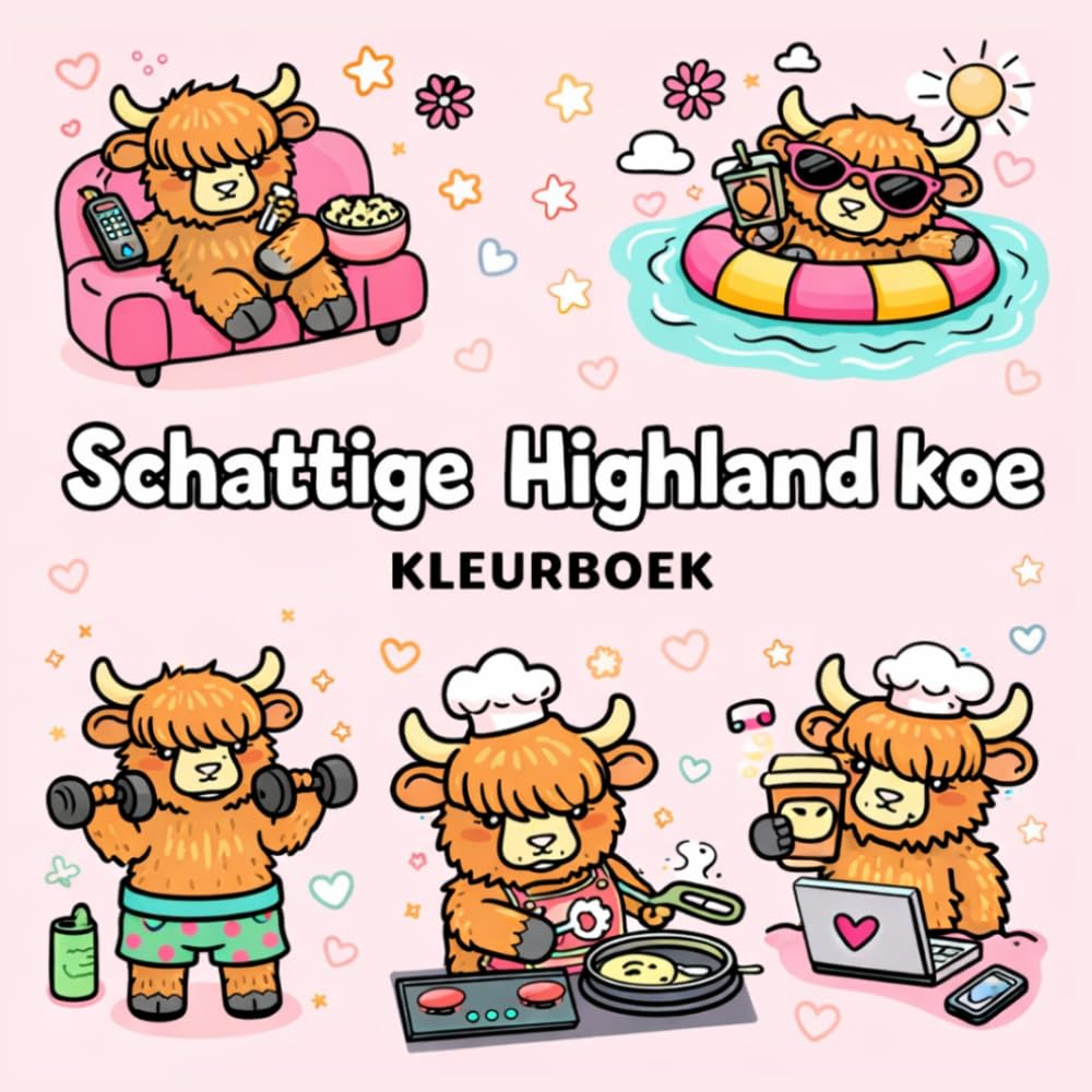 Schattige Highland koe Kleurboek: Grote, makkelijke en ontspannende ontwerpen voor tieners en volwassenen